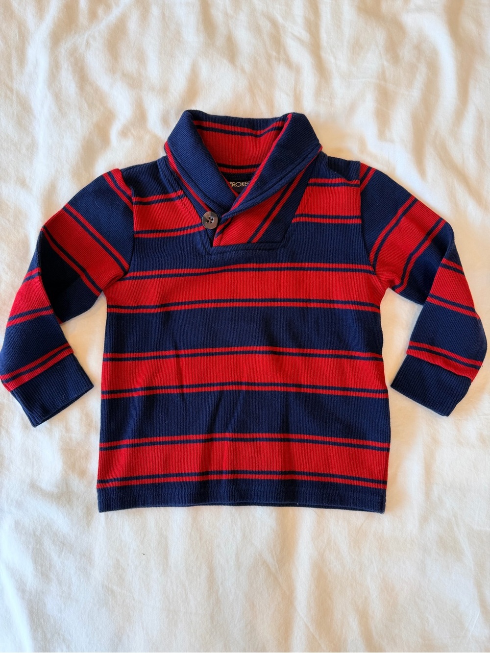 Cherokee Navy and Red Striped Shawl Collar Sweater 3T Toddler Boys